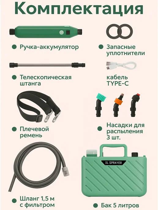 MIXNICE Опрыскиватель аккумуляторный садовый 5 литров, 5 л, 3 шт, фото 4