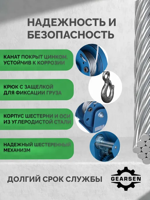 GEARSEN Лебедка ручная барабанная BHWK 1120 1179 кг, 20 м, 1179 кг, 20 м, фото 2