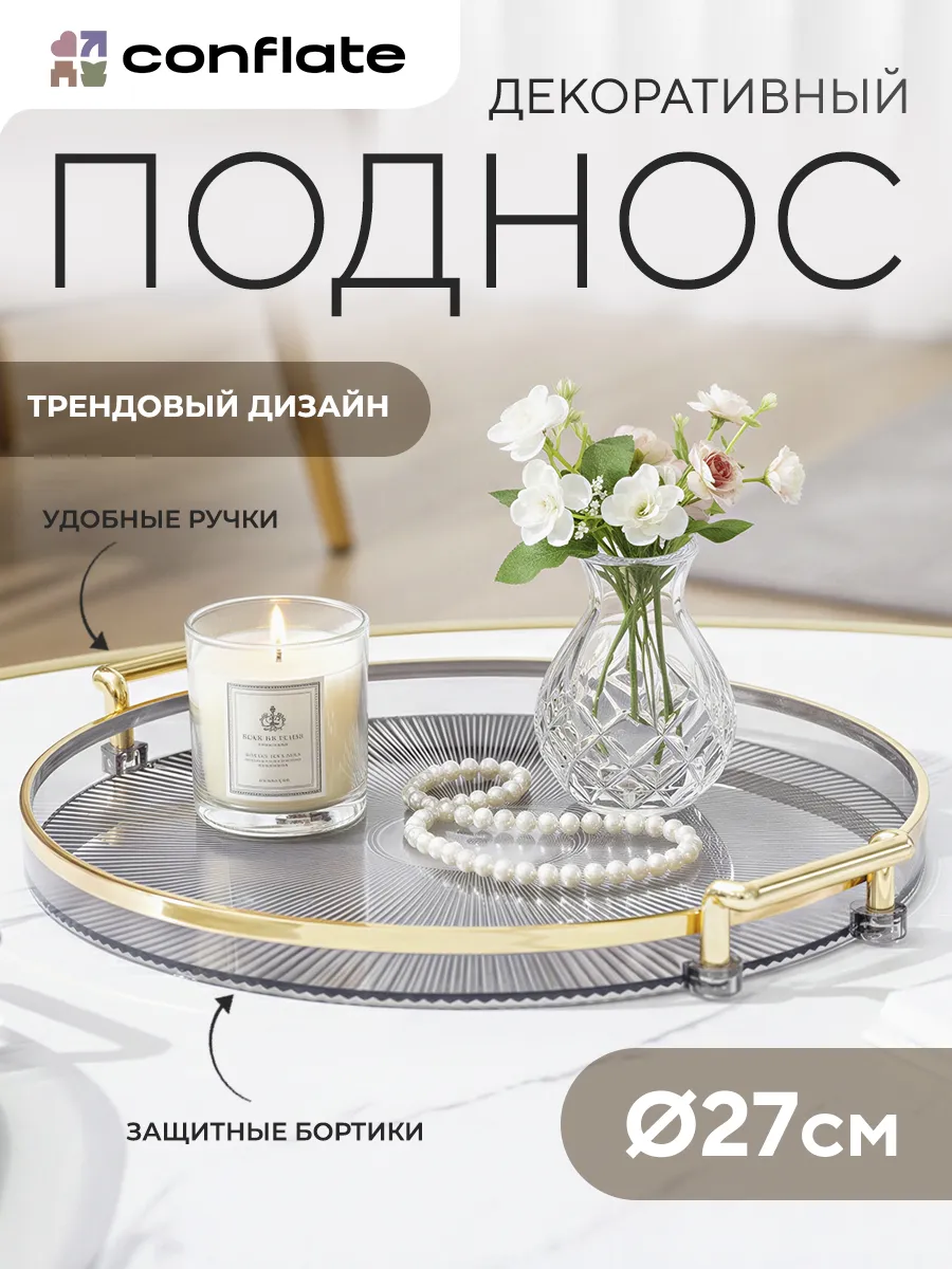 Поднос декоративный пластиковый круглый