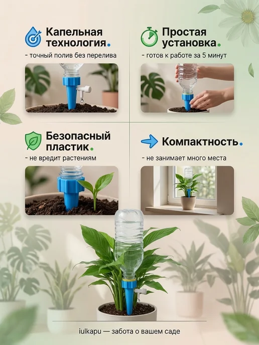 iulkapu Автополив для комнатных растений, капельный полив 3 шт, синий, фото 2