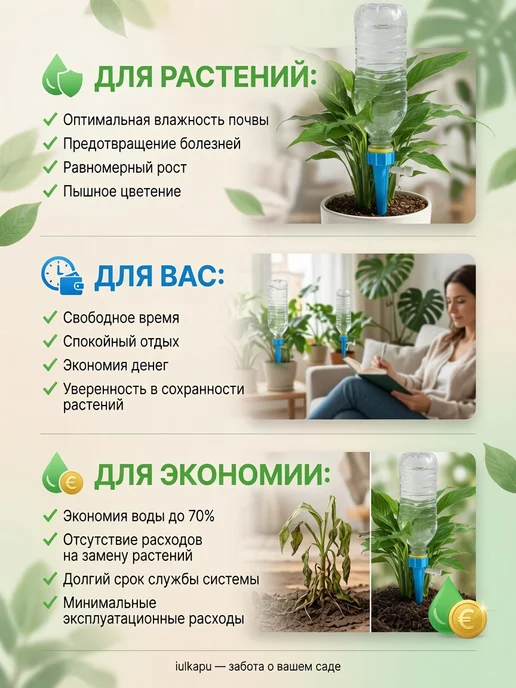 iulkapu Автополив для комнатных растений, капельный полив 3 шт, синий, фото 3