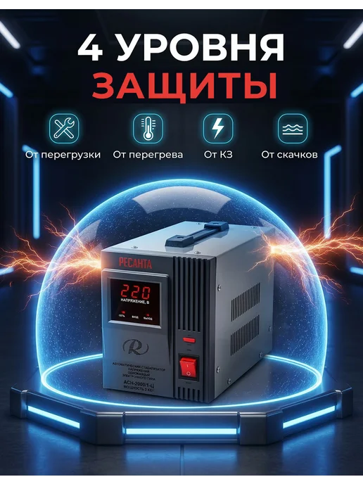 РЕСАНТА Стабилизатор напряжения АСН 2000 1-Ц, вариант, фото 2