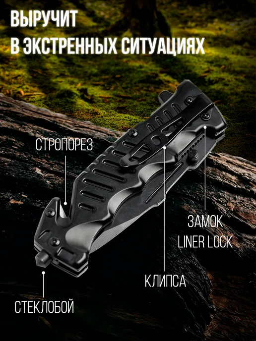 ШтукиТут Нож складной тактический туристический охотничий, черный, фото 2