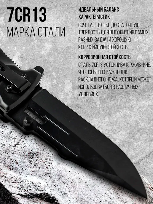 ШтукиТут Нож складной тактический туристический охотничий, черный, фото 4