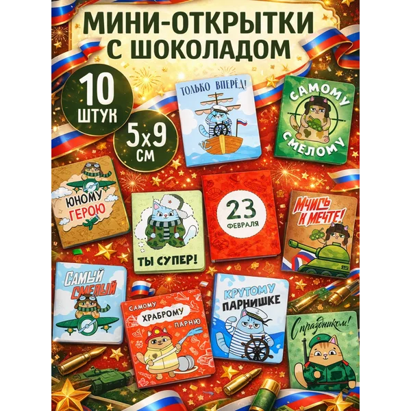 Набор открыток с шоколадом на 23 февраля
