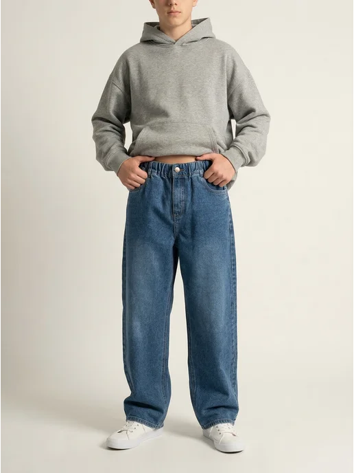 Джинсы baggy широкие подростковые на резинке U2K, синий, фото 3
