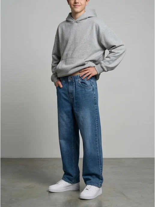 Джинсы baggy широкие подростковые на резинке U2K, синий, фото 5