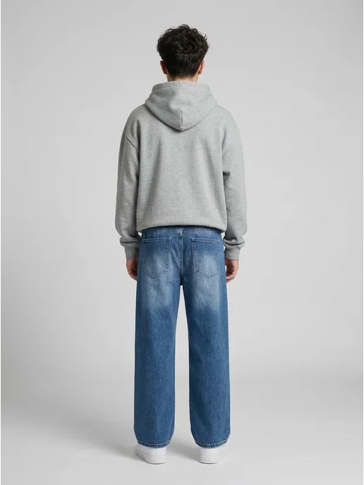 Джинсы baggy широкие подростковые на резинке U2K, синий, фото 6