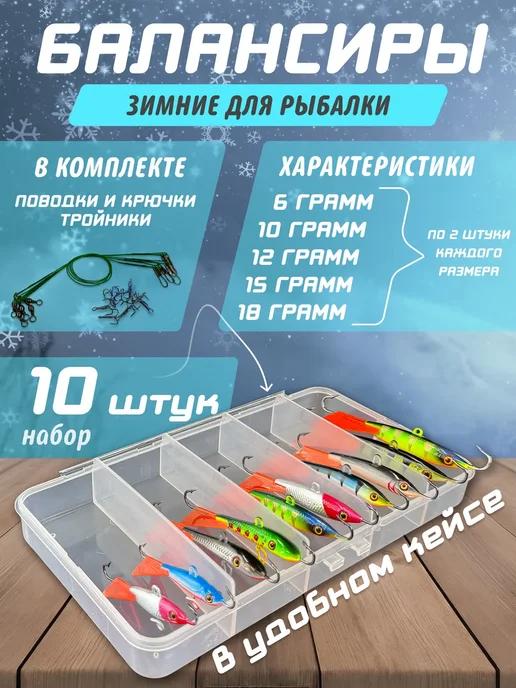 ПЛАНЕТА РЫБАЛКИ Балансиры зимние для рыбалки, голубой, 10 шт