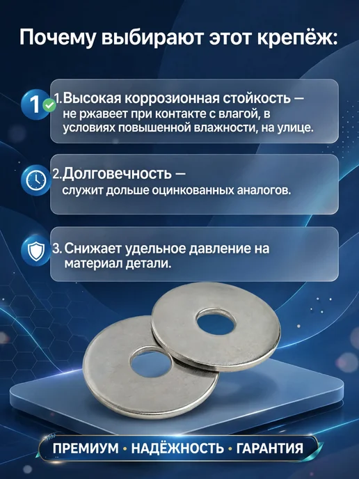Шайба Нержавеющая увеличен А2 кузовная DIN9021 М8 10 шт нерж, 10 шт, фото 4