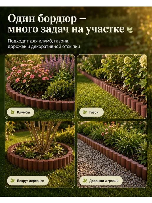 GROMOV PARK Ограждение пластиковый садовый бордюр имитация дерева, черный, фото 3