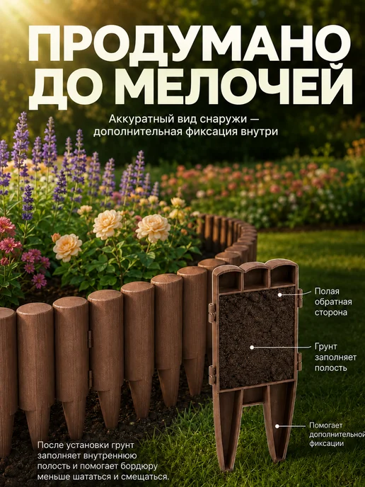 GROMOV PARK Ограждение пластиковый садовый бордюр имитация дерева, черный, фото 4