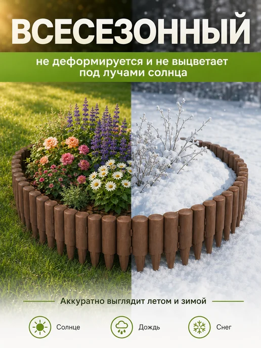 GROMOV PARK Ограждение пластиковый садовый бордюр имитация дерева, черный, фото 7