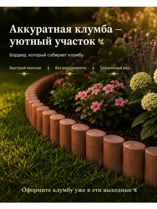 GROMOV PARK Ограждение пластиковый садовый бордюр имитация дерева, черный, фото 8