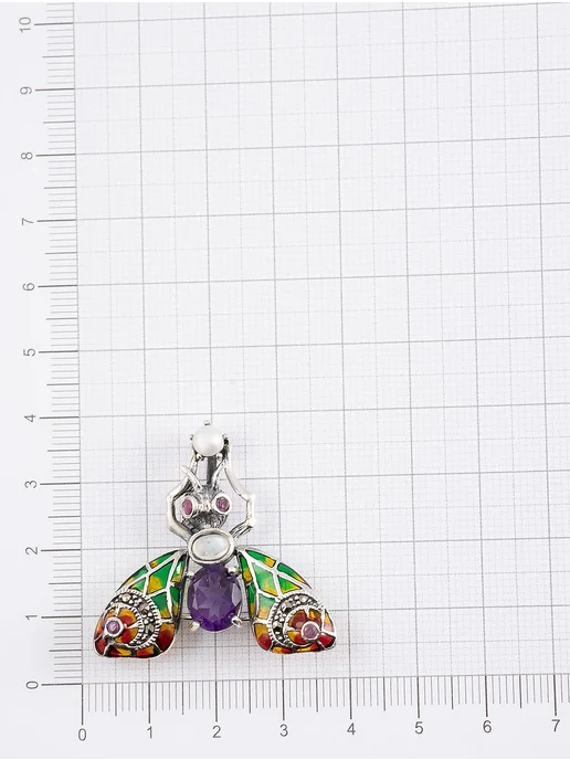 Milana silver Брошь серебро с аметистом, жемчугом, лунным камнем, серебристый, фото 3