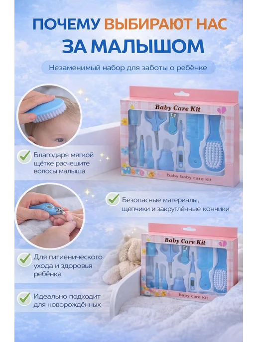 Детский набор гигиены для новорожденных, синий, фото 3