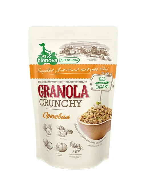 Bionova Мюсли Granola crunchy, Ореховая, 1 пачка 400 гр, 400 г