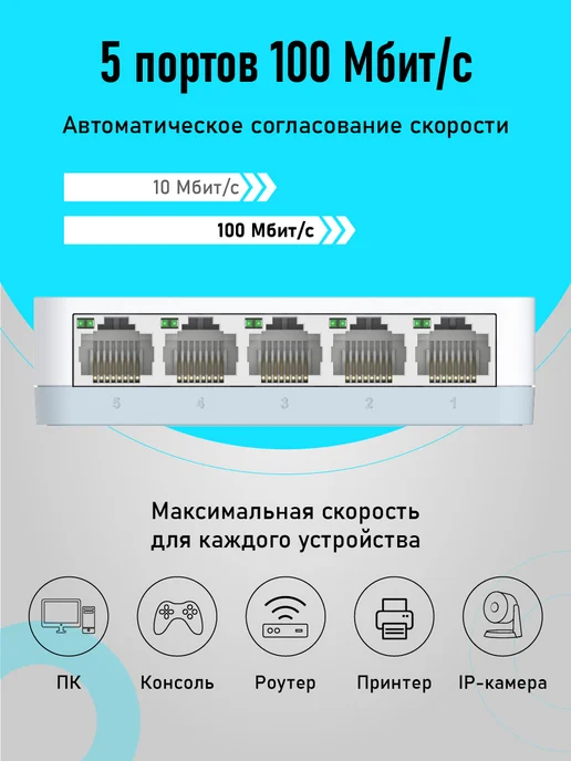 D-LINK Коммутатор DES-1005C, C2A неуправляемый 5xRJ45 100Мбит, фото 2
