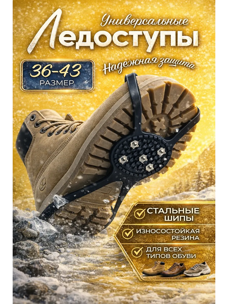 Антискользящие ледоступы на обувь 5шипов