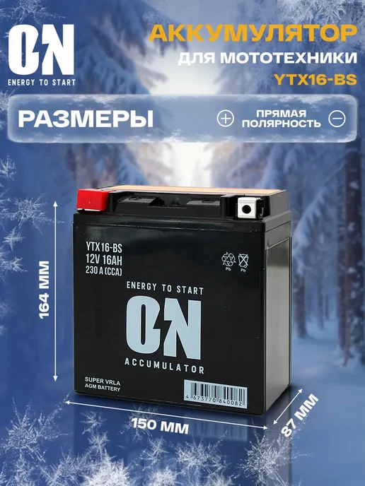 ON energy to start Аккумулятор для снегохода Polaris RMK 800 PRO-RMK 800, вариант, фото 2