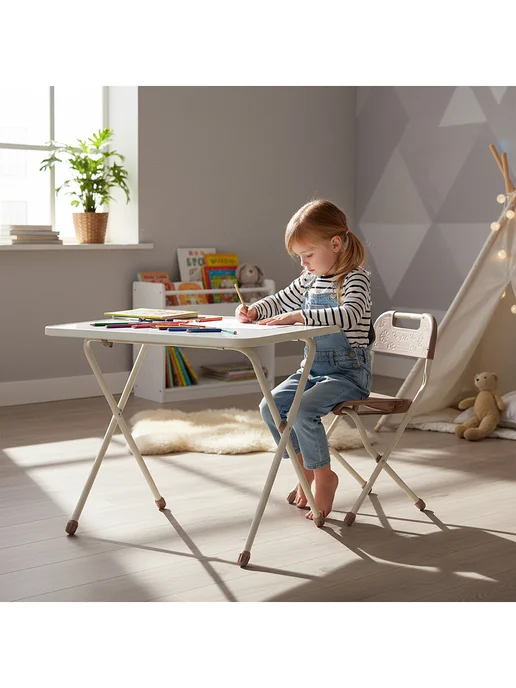 Nika Kids Детский стол и стул складной, комплект мебели 2в1, бежевый, фото 2