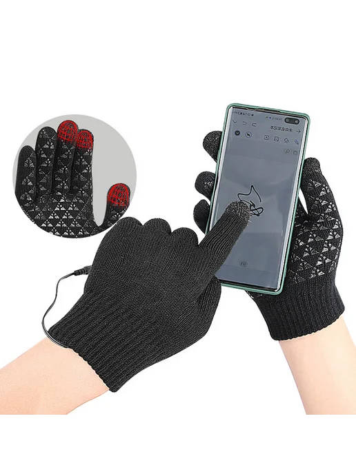 USB перчатки с сенсорным экраном рукавицы на зиму (Black), черный, фото 4