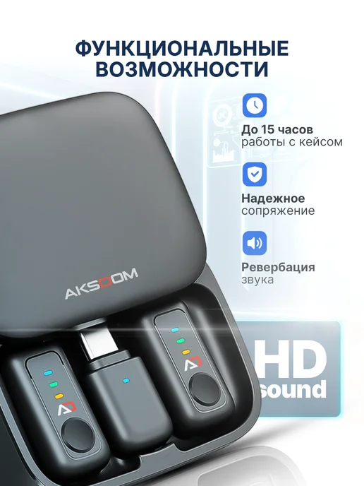 Aksdom Микрофон петличный беспроводной для Android и IPhone 2шт, 2 шт, фото 4