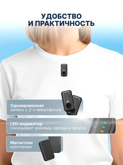Aksdom Микрофон петличный беспроводной для Android и IPhone 2шт, 2 шт, фото 6