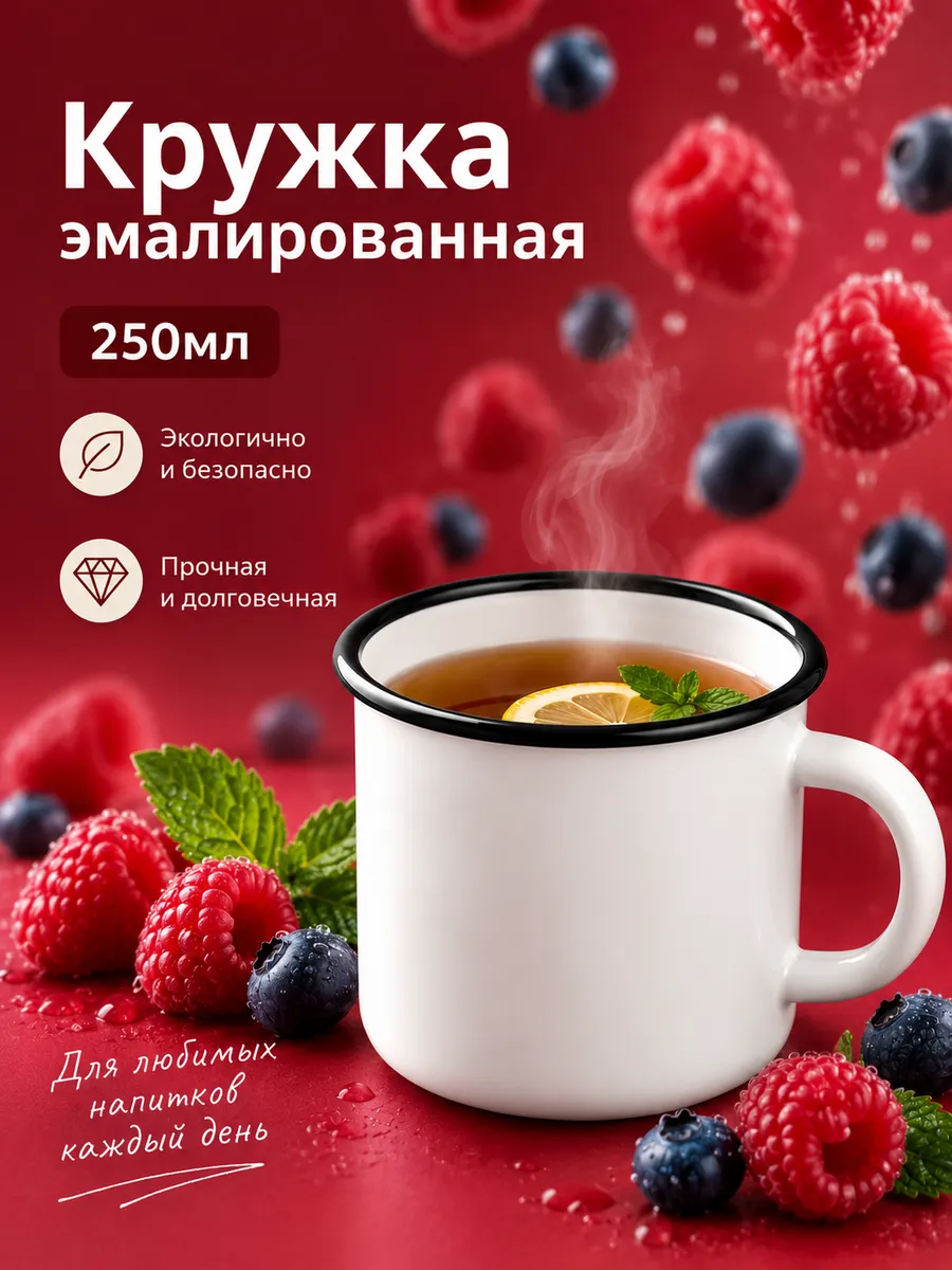 Кружка для чая и кофе эмалированная 250 мл