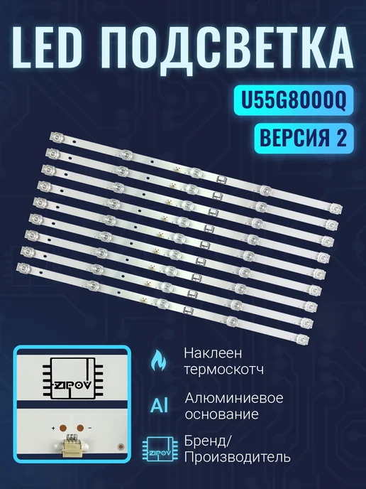Zipov 2 Подсветка для Dexp U55G8000Q Hartens HTY-55UHD11B-S2 Ver 2, вариант