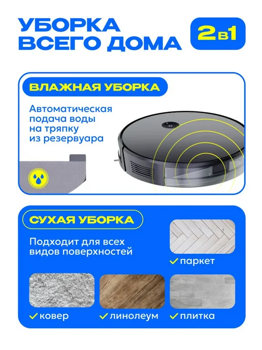 Робот пылесос с сухой и влажной уборкой, белый, фото 2