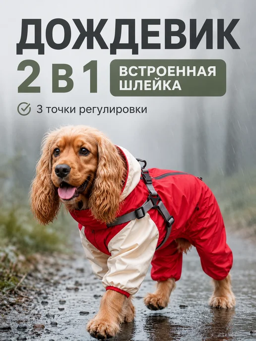 MiloPets Дождевик-комбинезон для собак средних и крупных пород, красный