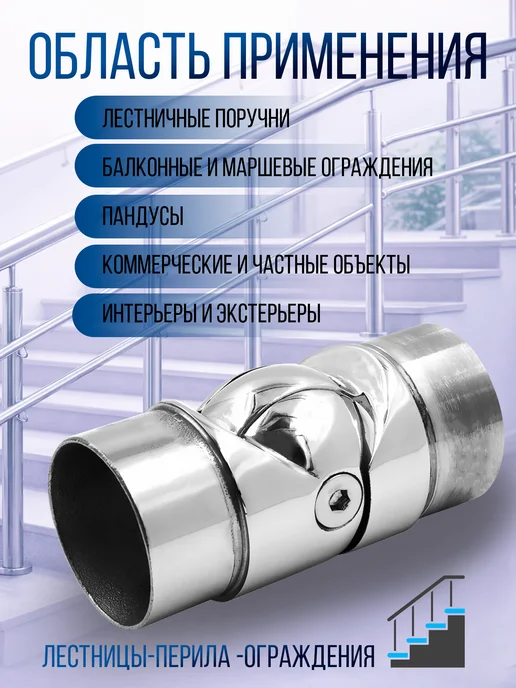 BalticInox Поворот поручня шарнирный со вставками нержавеющий 38x1,5 мм, вариант, фото 2