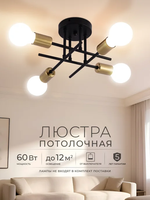 Селин Люстра потолочная на кухню, в спальню, черный