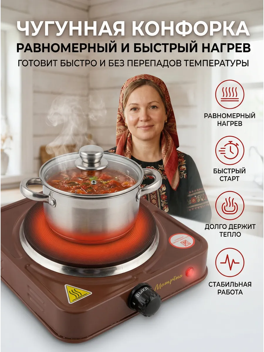 Плитка электрическая настольная одноконфорочная для кухни
