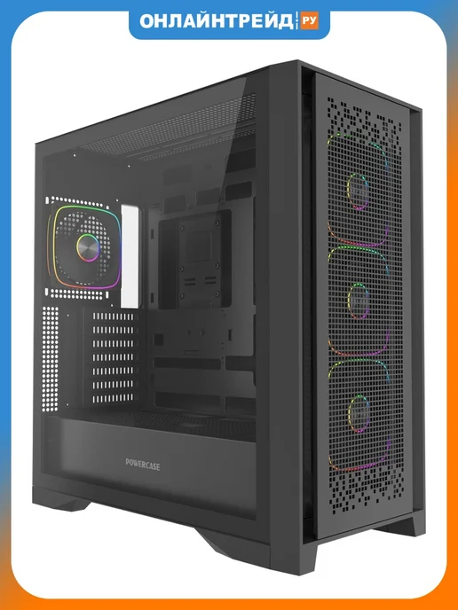 Powercase Компьютерный корпус ByteFlow Pro ARGB, чёрный, черный