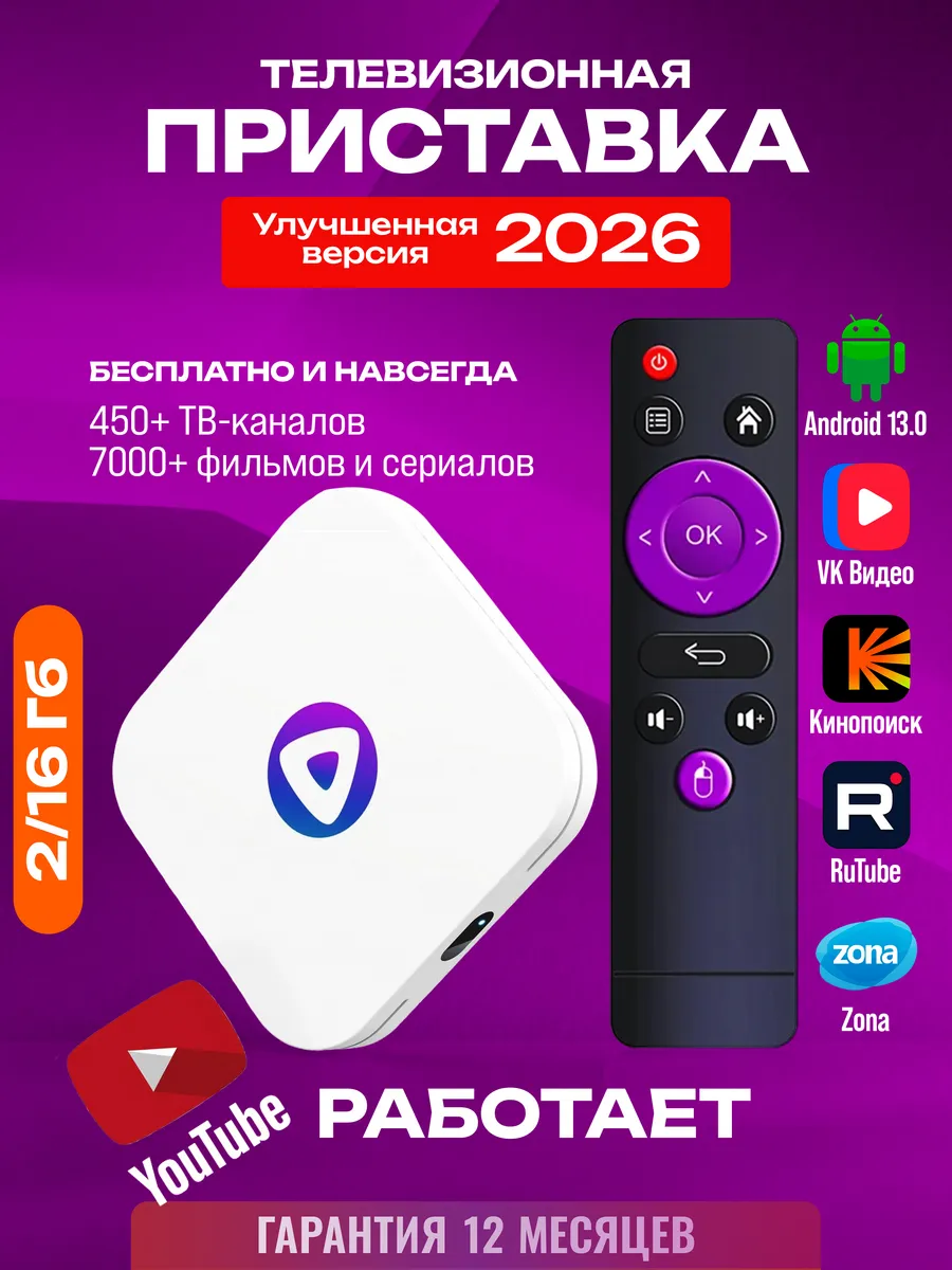 Smart TV приставка для телевизора 2/16 ГБ