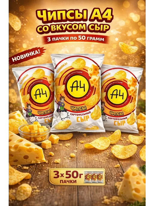 Lava lava Чипсы А4 со вкусом сыр 3 пачки по 50г, 50 г