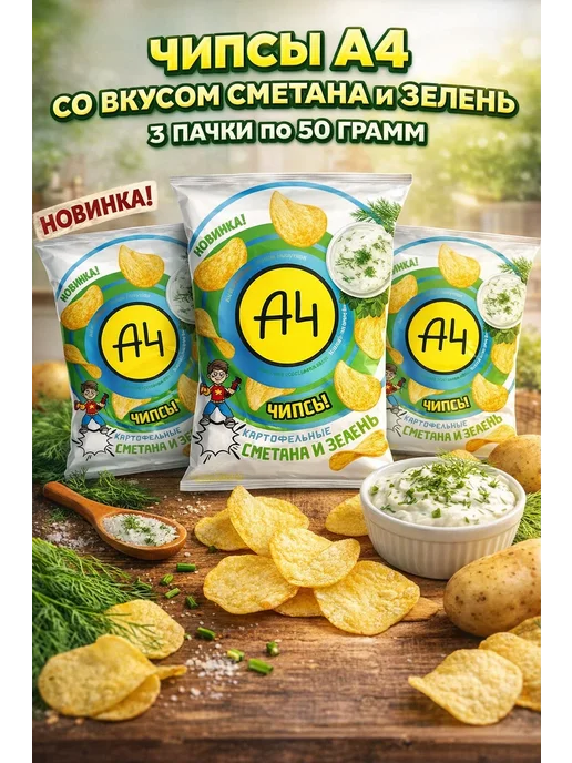 Lava lava Чипсы А4 со вкусом сметана и зелень 3 пачки по 50г, 50 г