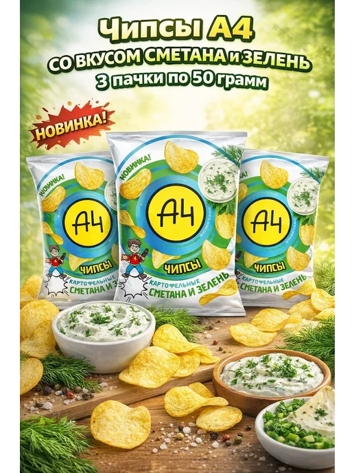 Lava lava Чипсы А4 со вкусом сметана и зелень 3 пачки по 50г, 50 г, фото 2