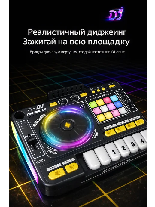 Диджейский микшерный пульт Музыкальная интерактивная игрушка, белый, фото 7