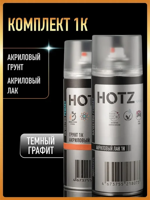 HOTZ Грунтовка для авто 1K, Комплект аэрозольный Грунт + Лак, вариант