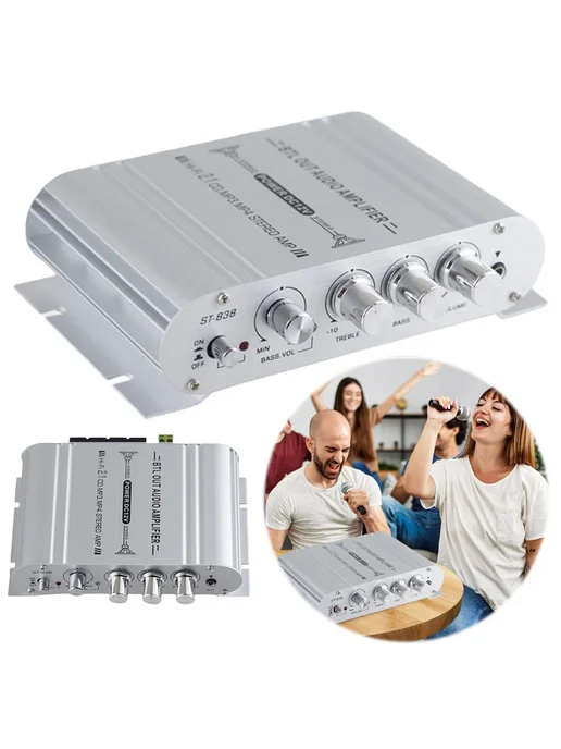 HiFi аудиоусилитель 2 1 20Wx2+40W для колонок серебро, 40 Вт, фото 2