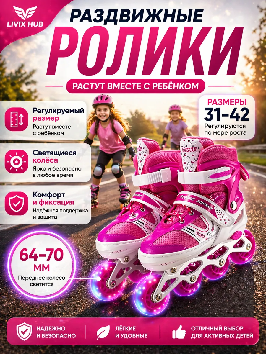 Роликовые коньки детские раздвижные для девочки