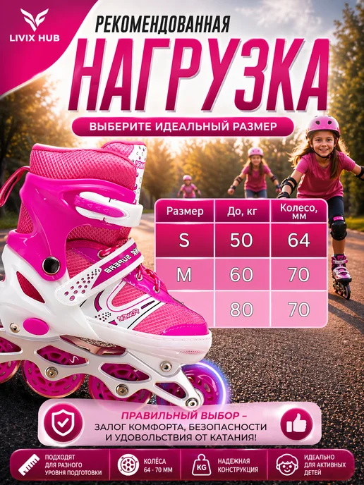 Роликовые коньки детские раздвижные для девочки, розовый, фото 3