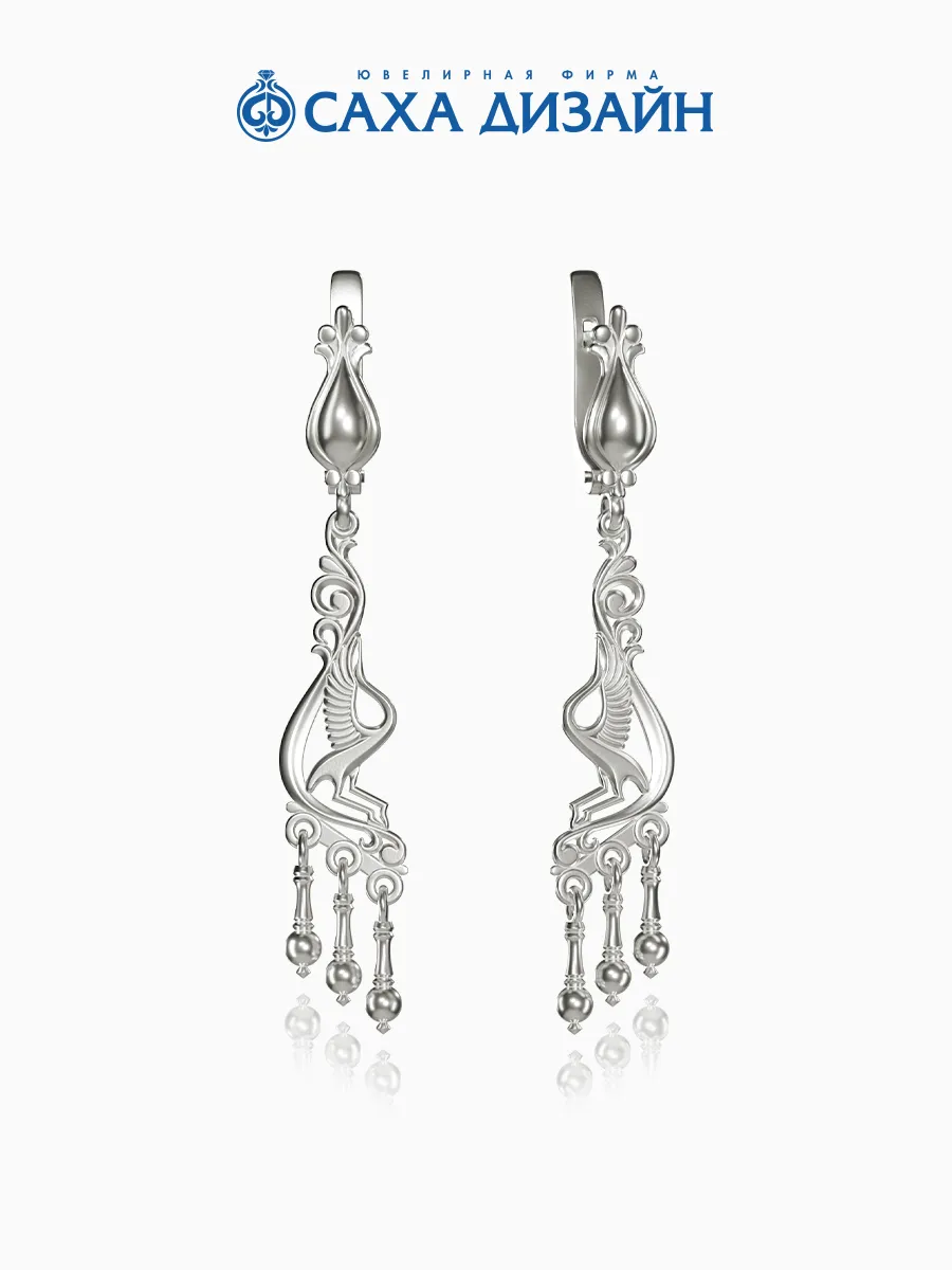 Серьги серебро 925 якутские Стерхи (Журавли)