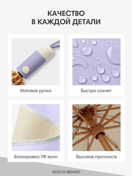 VESCHI Зонт автомат антиветер обратного сложения, фиолетовый, фото 5