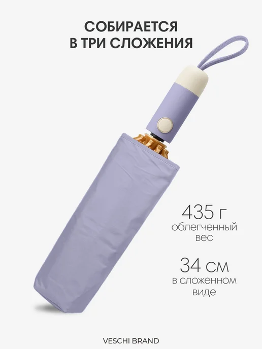 VESCHI Зонт автомат антиветер обратного сложения, фиолетовый, фото 6