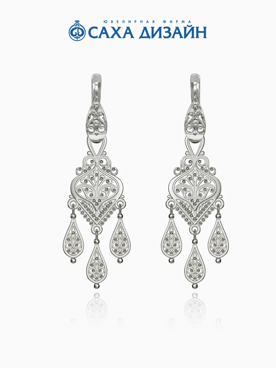 Серьги серебро 925 якутские ажурные филигрань