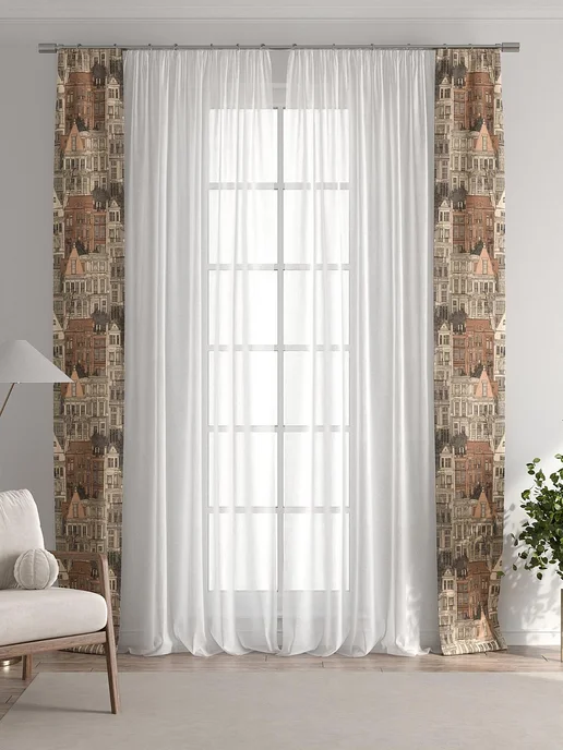AT-HOME Коричневые шторы декоративные узкие с подхватами 38х260 2 шт, 38x260, 2 шт, фото 6